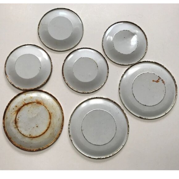 Vintage Tin Tea Set Plates Ohio Art Co Girl Rainbow Patchwork USA - Picture 4 of 4